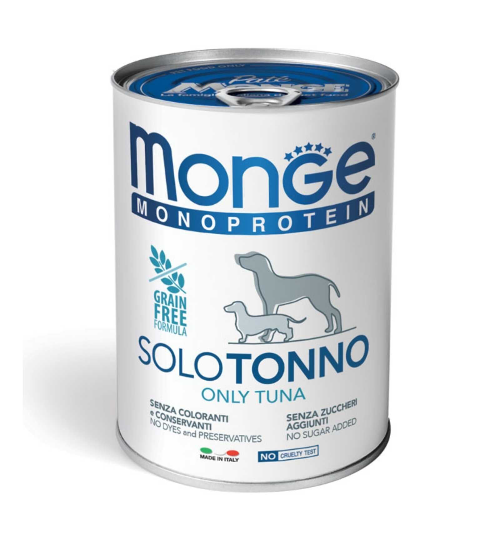 MONGE CANE MONOPROTEICO SOLO TONNO DA 400 GR IN LATTINA