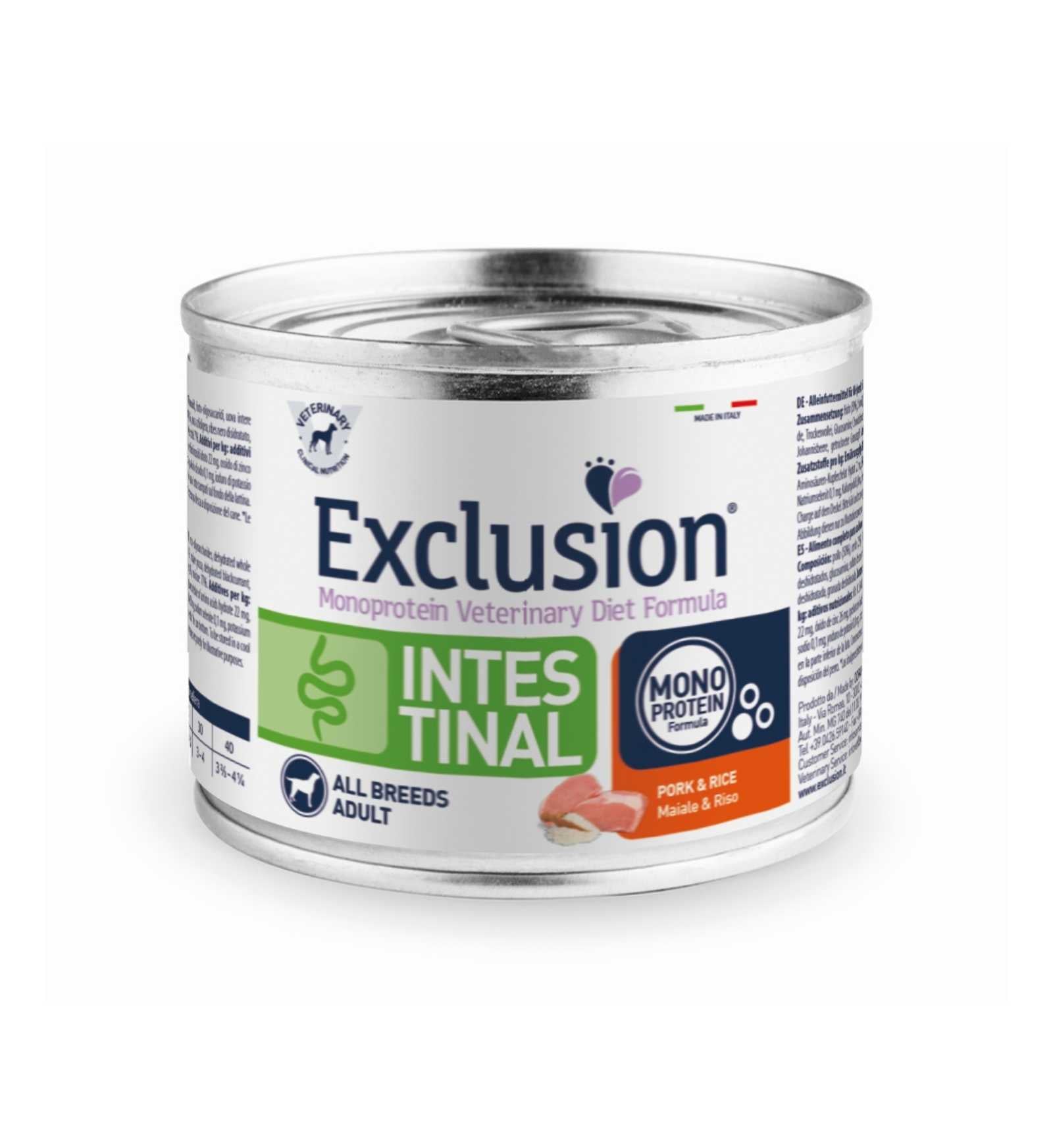 EXCLUSION DIET CANE INTESTINAL ADULT ALL BREED MAIALE E RISO IN LATTINA