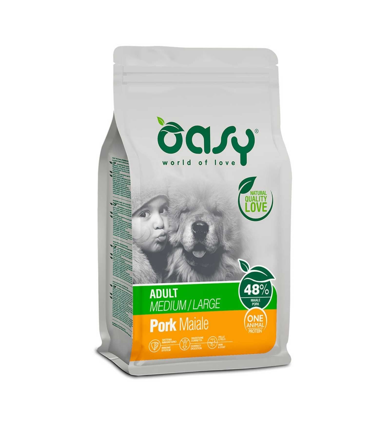 OASY CANE ADULT MEDIUM E LARGE CON MAIALE DA 2,5 KG