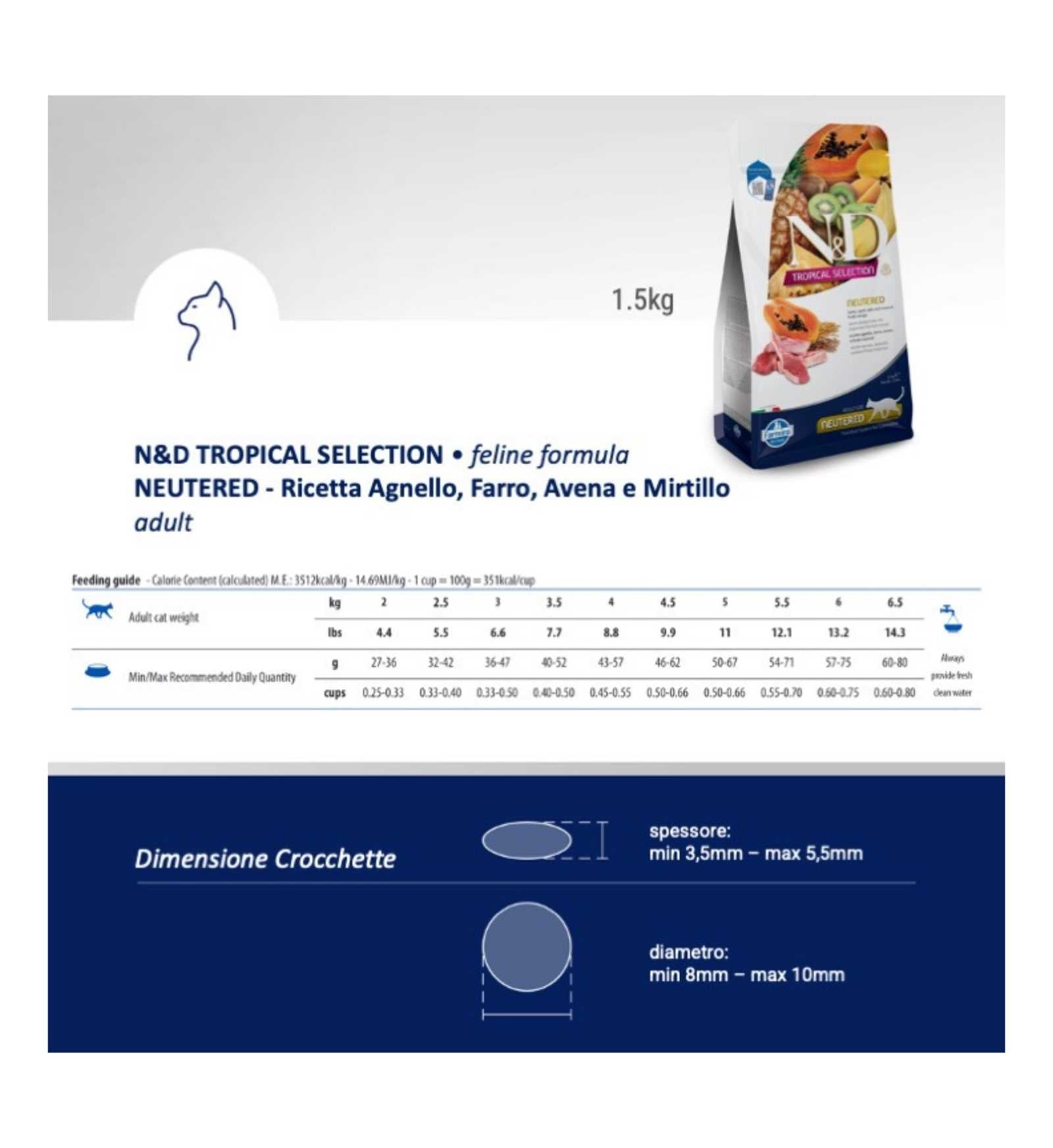 FARMINA N&D TROPICAL SELECTION GATTO NEUTERED AGNELLO