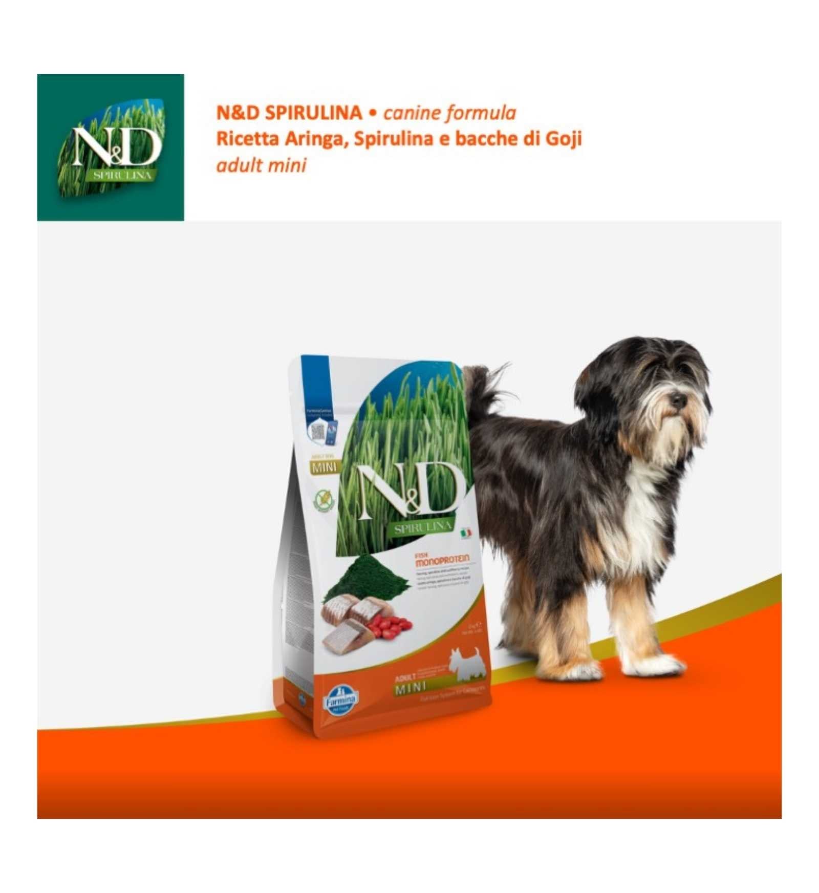 FARMINA N&D DELICIOUS GRAIN FREE CANE ADULT MINI SPIRULINA ARINGA DA 2 KG
