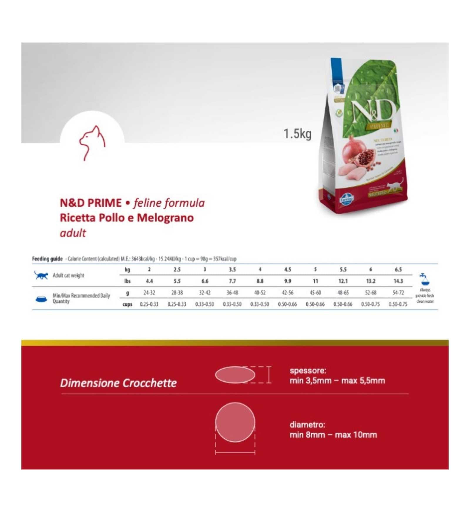 FARMINA N&D PRIME GATTO NEUTERED GRAIN FREE ADULT POLLO E MELOGRANO