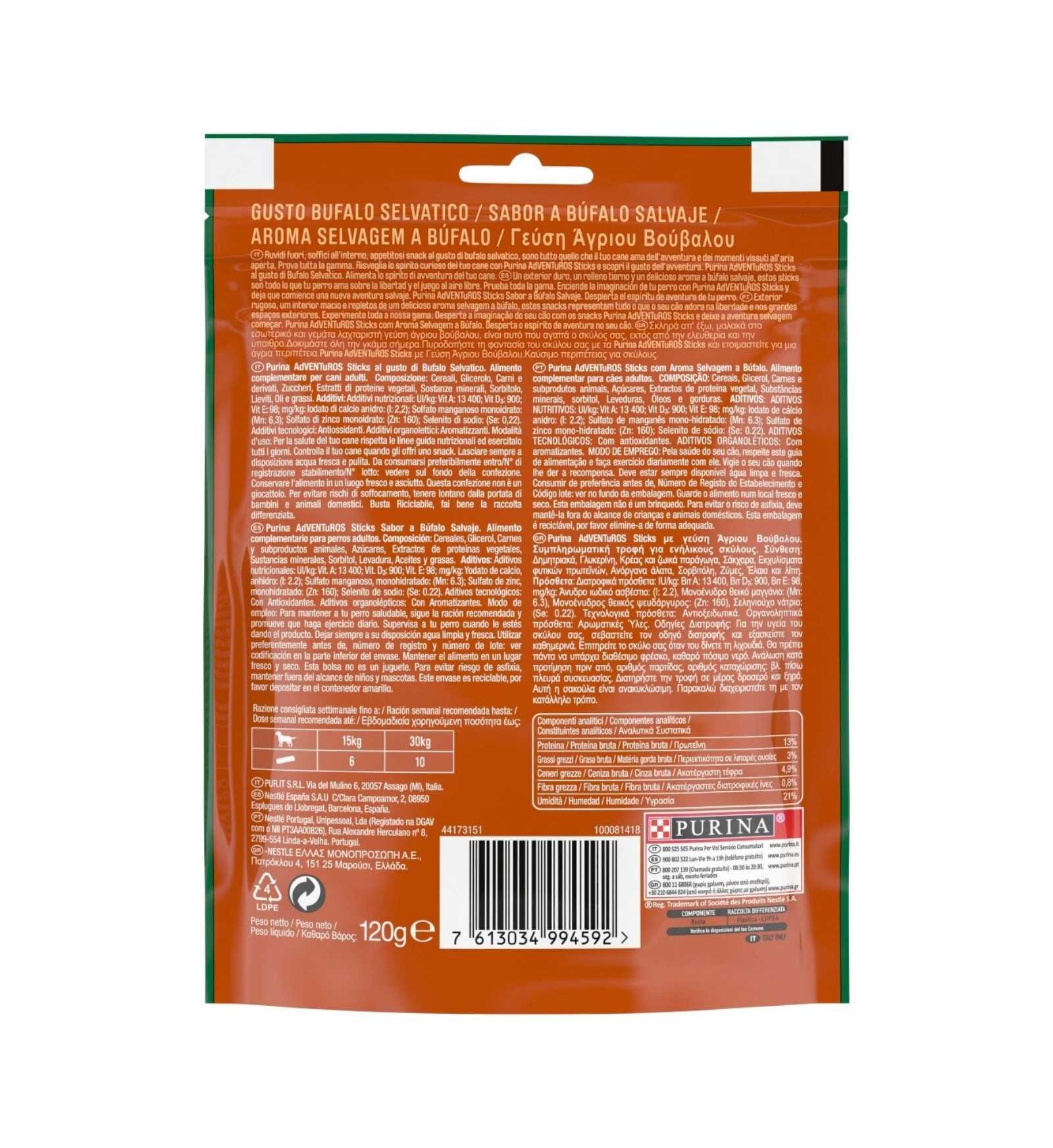 PURINA ADVENTUROS SNACK CANE STICKS AL BUFALO DA 120 GR