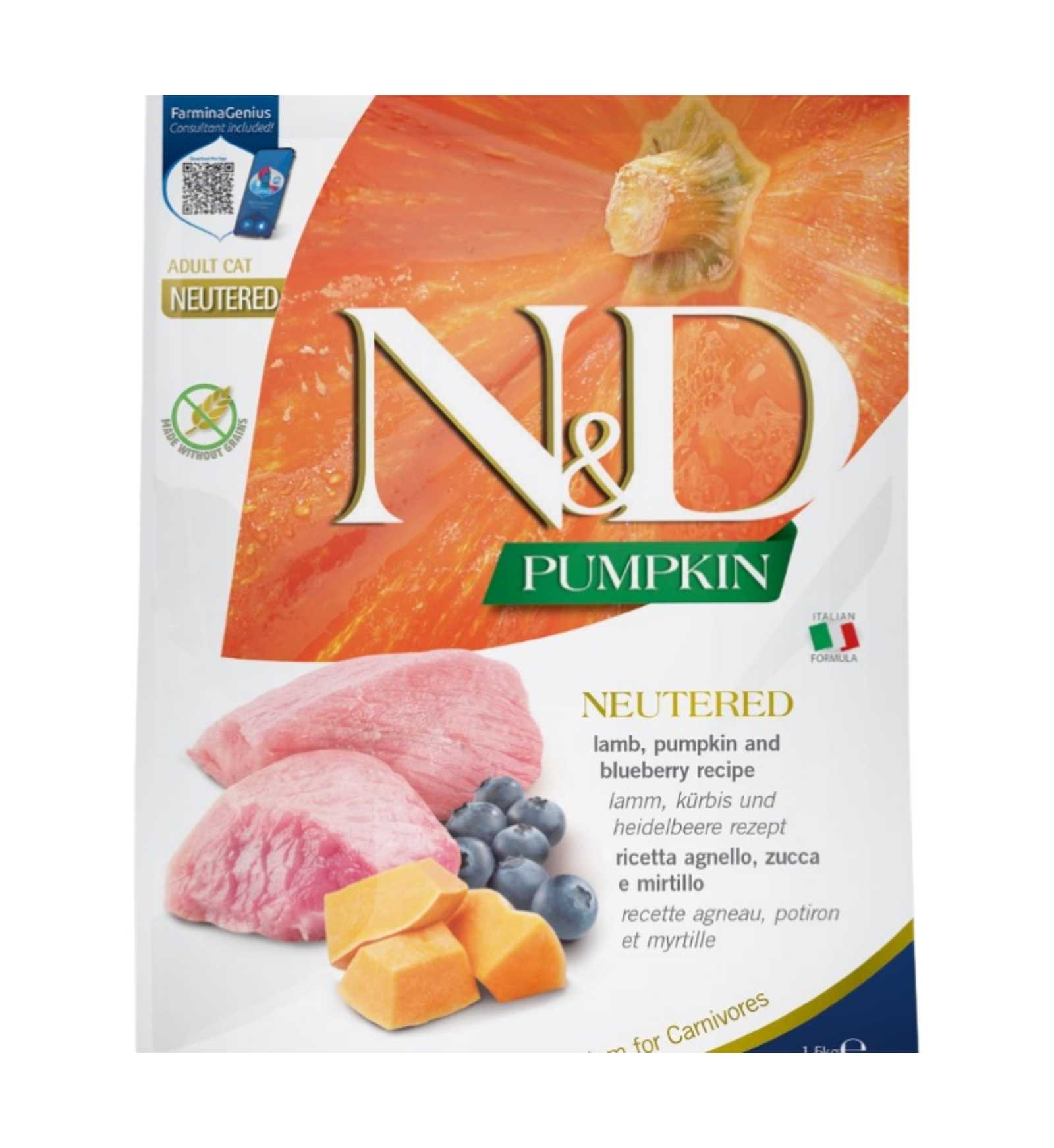 FARMINA N&D PRIME GATTO NEUTERED ADULT AGNELLO ZUCCA E MIRTILLI