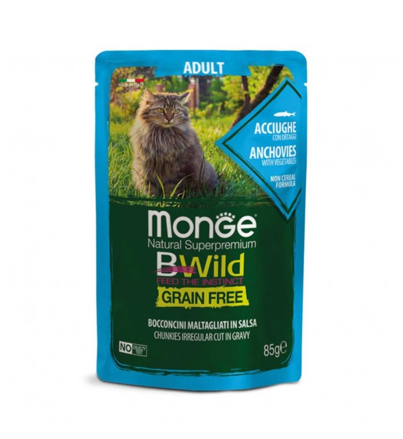 MONGE BWILD GATTO ADULT ALLE ACCIUGHE CON ORTAGGI DA 85 GR IN BUSTA