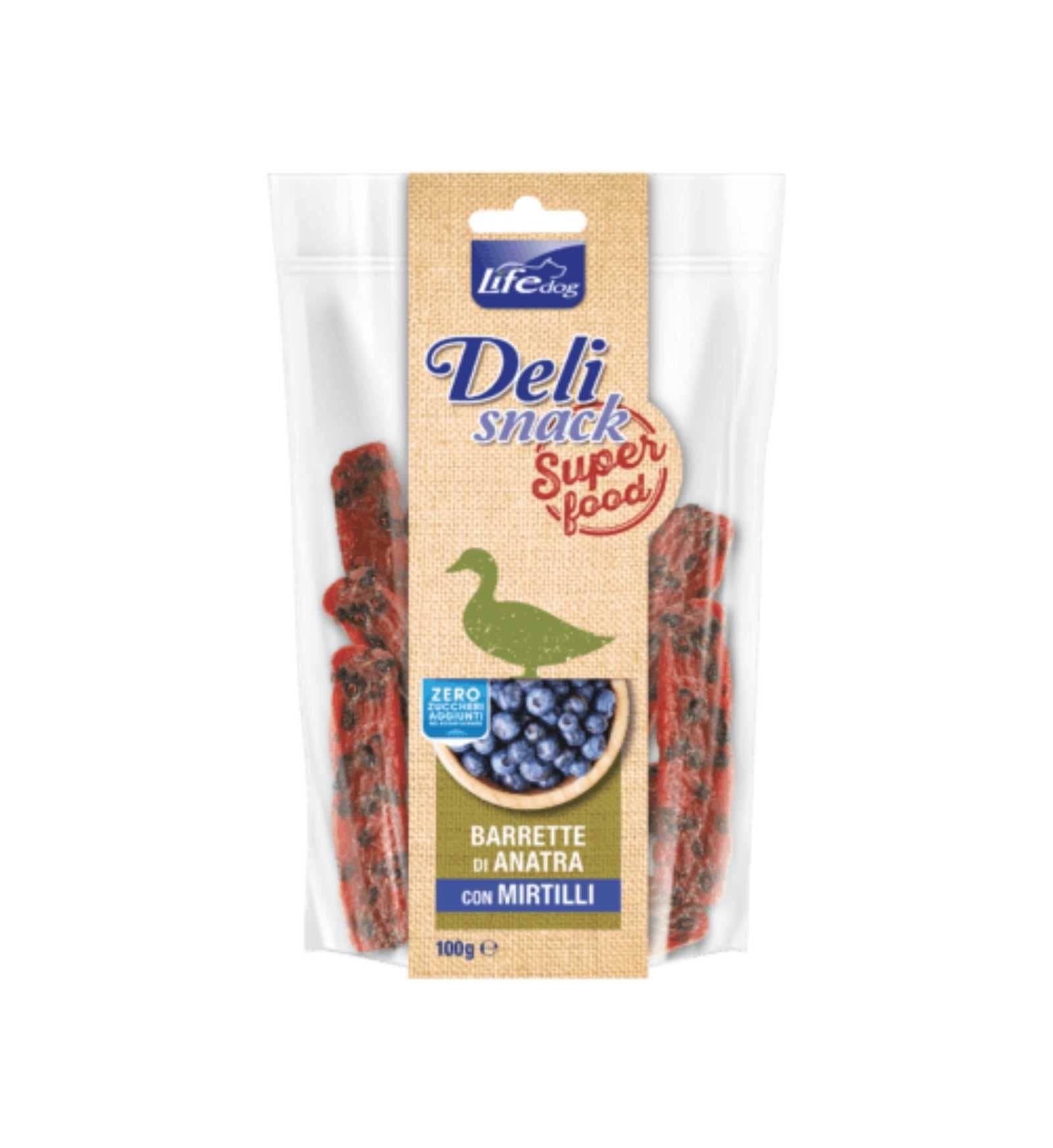 LIFEPETCARE CANE SNACK BARRETTE DI ANATRA CON MIRTILLI DA 100 GR