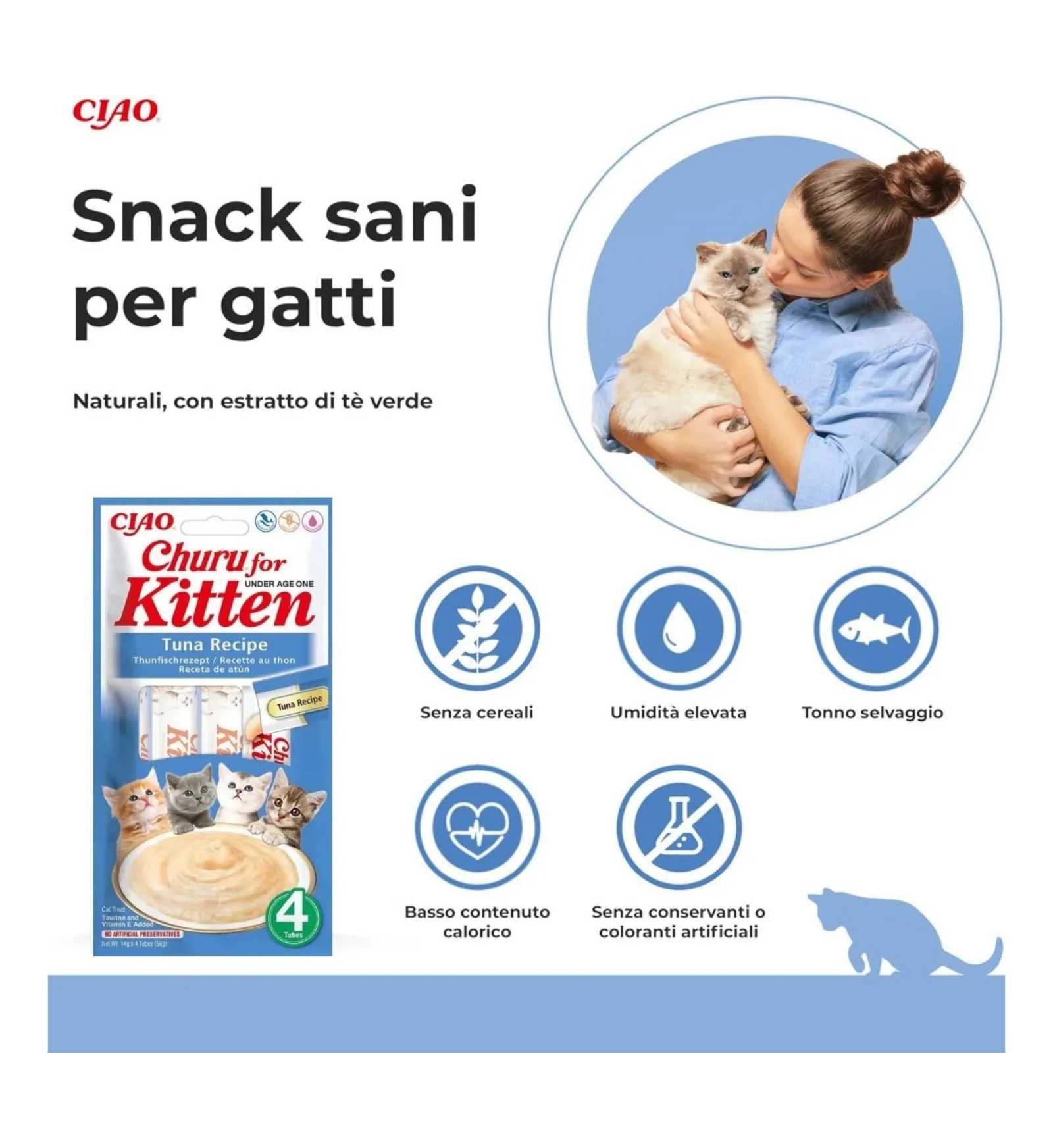 INABA CIAO CHURU GATTO SNACK TREATS KITTEN RICETTA DI TONNO DA 56 GR 4 PEZZI
