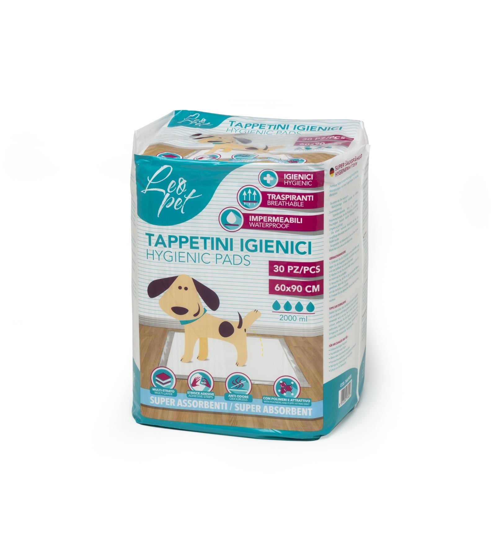 LEOPET CANE TAPPETINO TRAVERSINA ASSORBENTE 60 x 60 CM DA 30 PEZZI