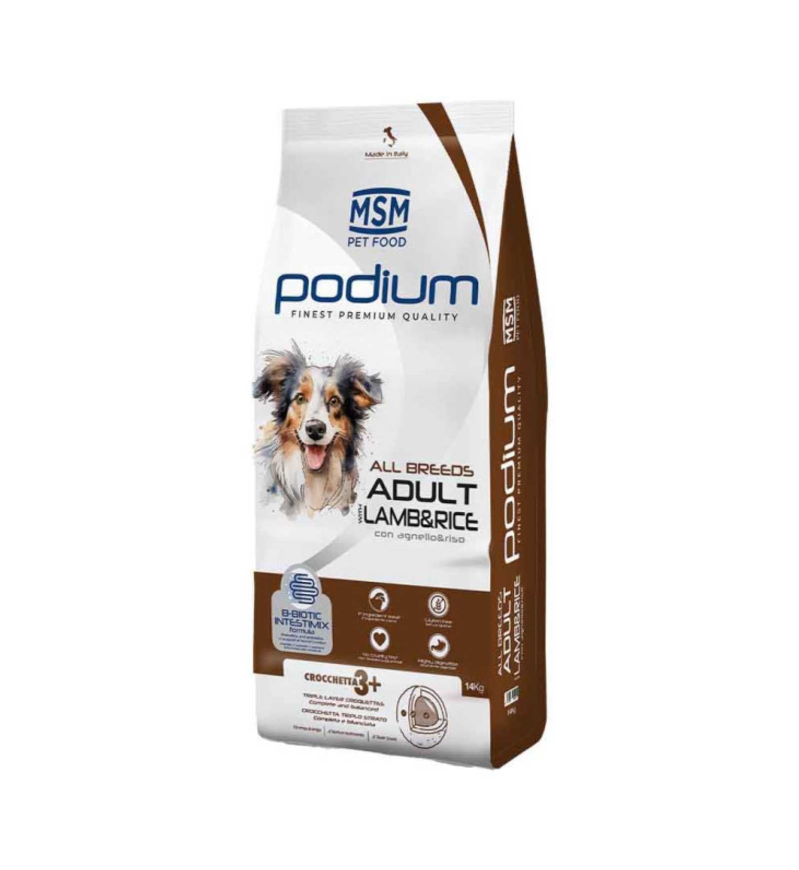 PODIUM CANE ADULT CON AGNELLO E RISO DA 14 KG
