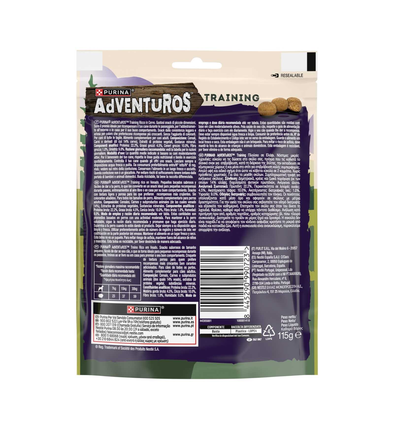 PURINA ADVENTUROS SNACK CANE TRAINING AL CERVO DA 115 GR