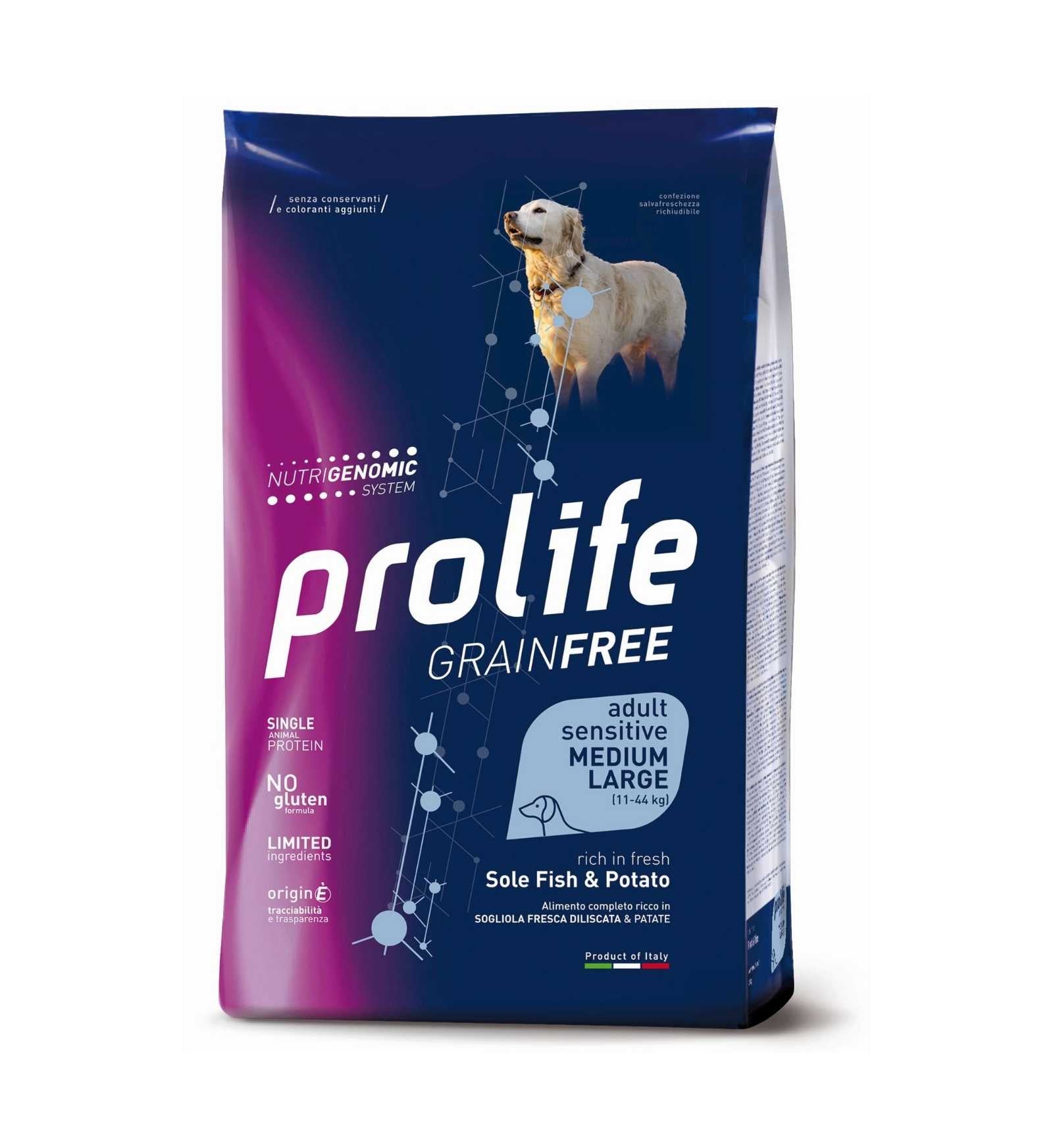 PROLIFE CANE ADULT MEDIUM LARGE SENSITIVE GRAIN FREE SOGLIOLA E PATATE