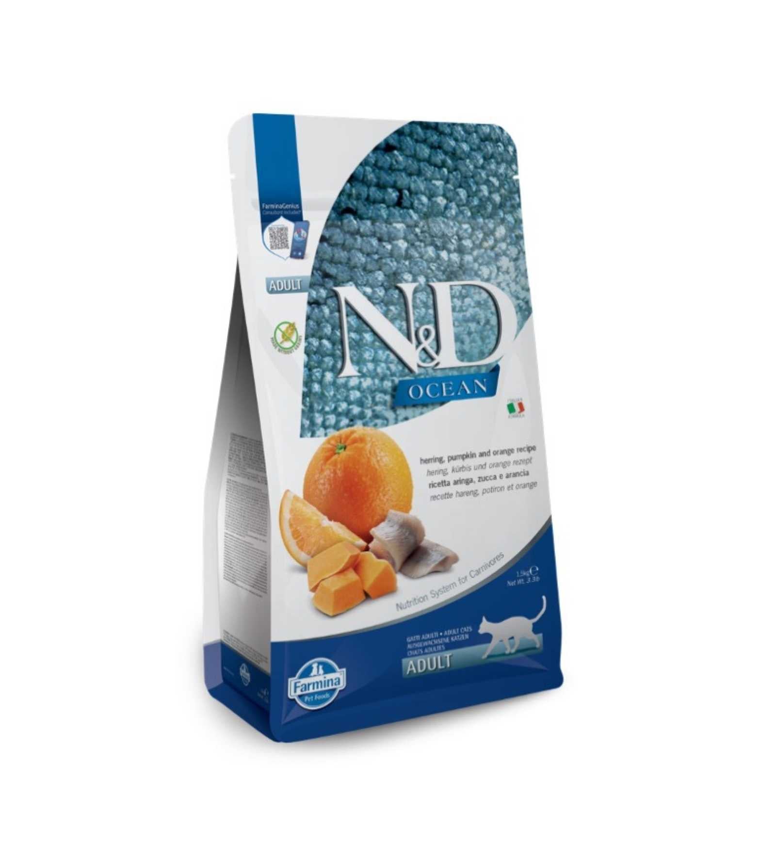 FARMINA N&D OCEAN GATTO GRAIN FREE ADULT ARINGHE ZUCCA E ARANCIA