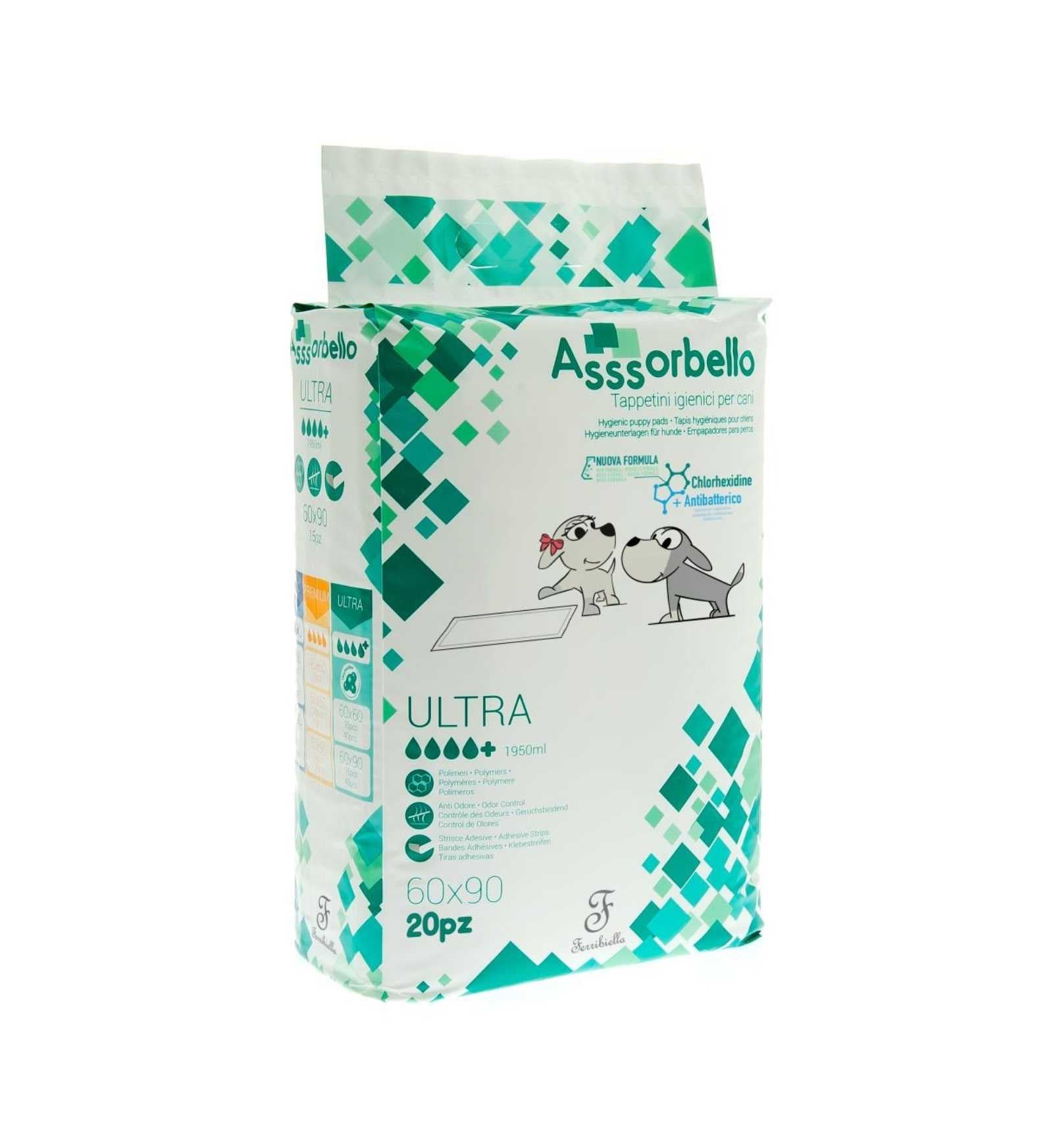FERRIBIELLA CANE TAPPETINO IGIENICO ULTRA CON CLOREXIDINA 60 X 90 CM 20 PEZZI
