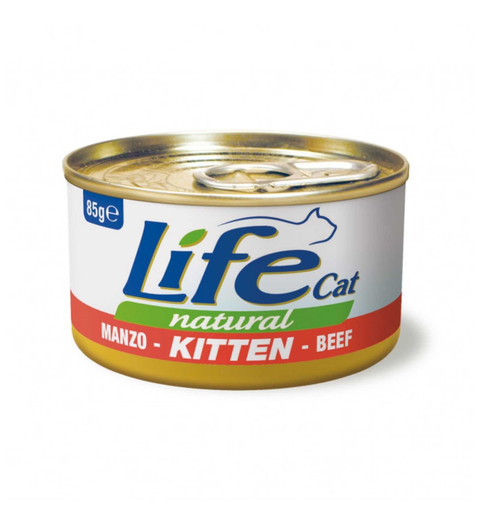 LIFEPETCARE GATTO LIFE CAT NATURAL KITTEN AL MANZO DA 85 GR IN LATTINA