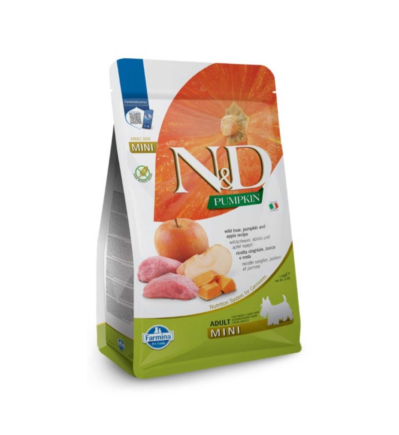 FARMINA N&D CANE GRAIN FREE ADULT MINI CINGHIALE ZUCCA E MELA