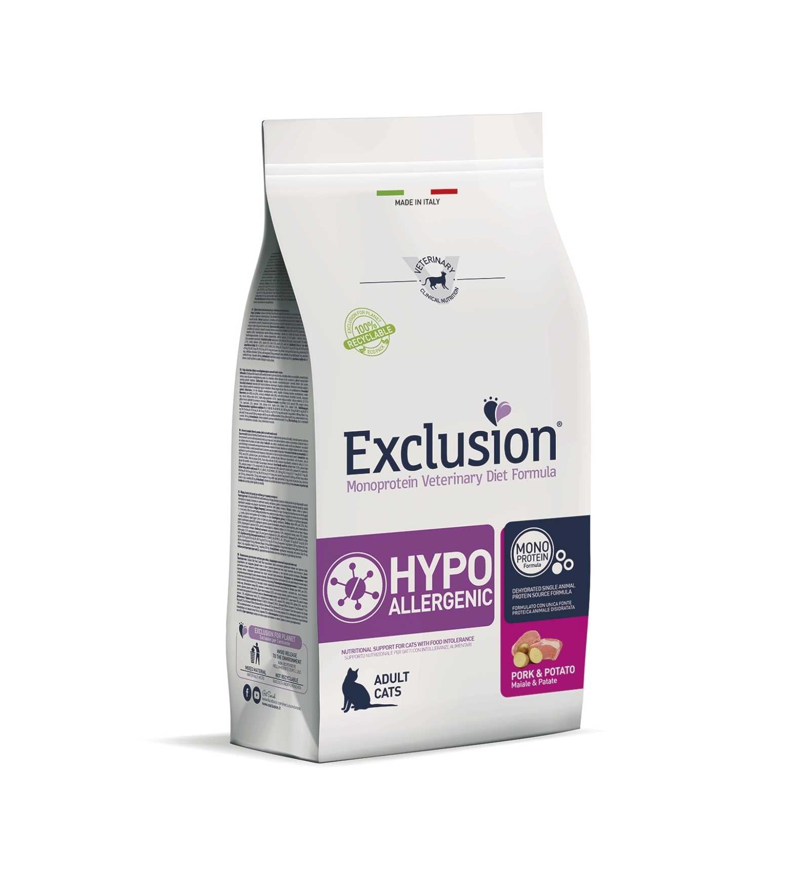 EXCLUSION GATTO DIET ADULT HYPOALLERGENIC MAIALE E PATATE DA 300 GR