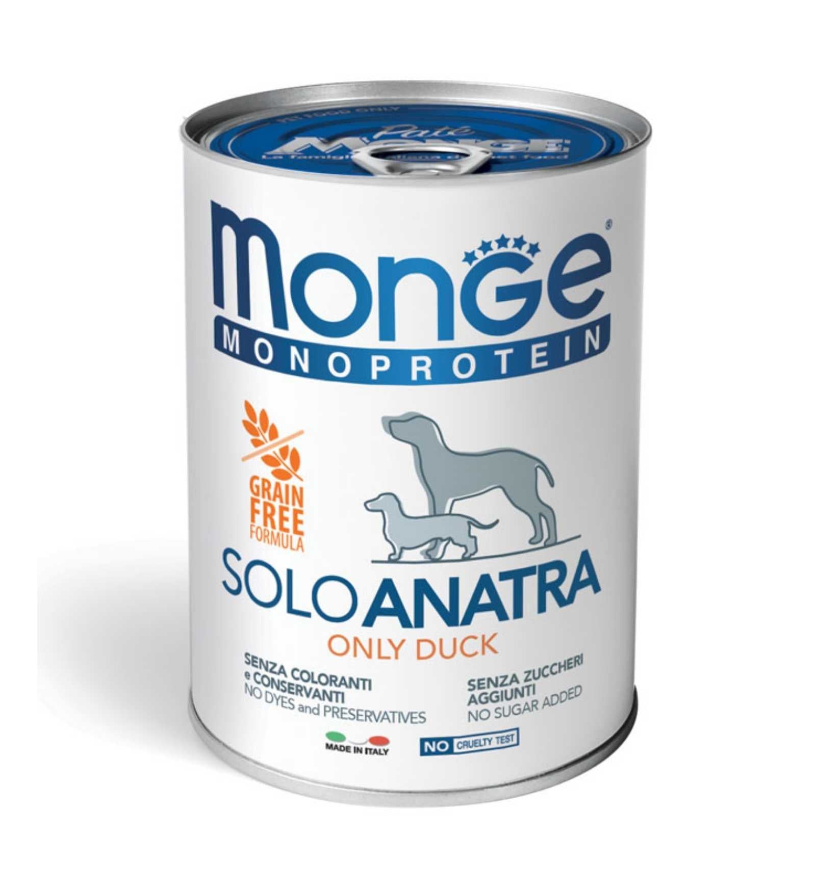 MONGE CANE MONOPROTEICO SOLO ANATRA DA 400 GR IN LATTINA