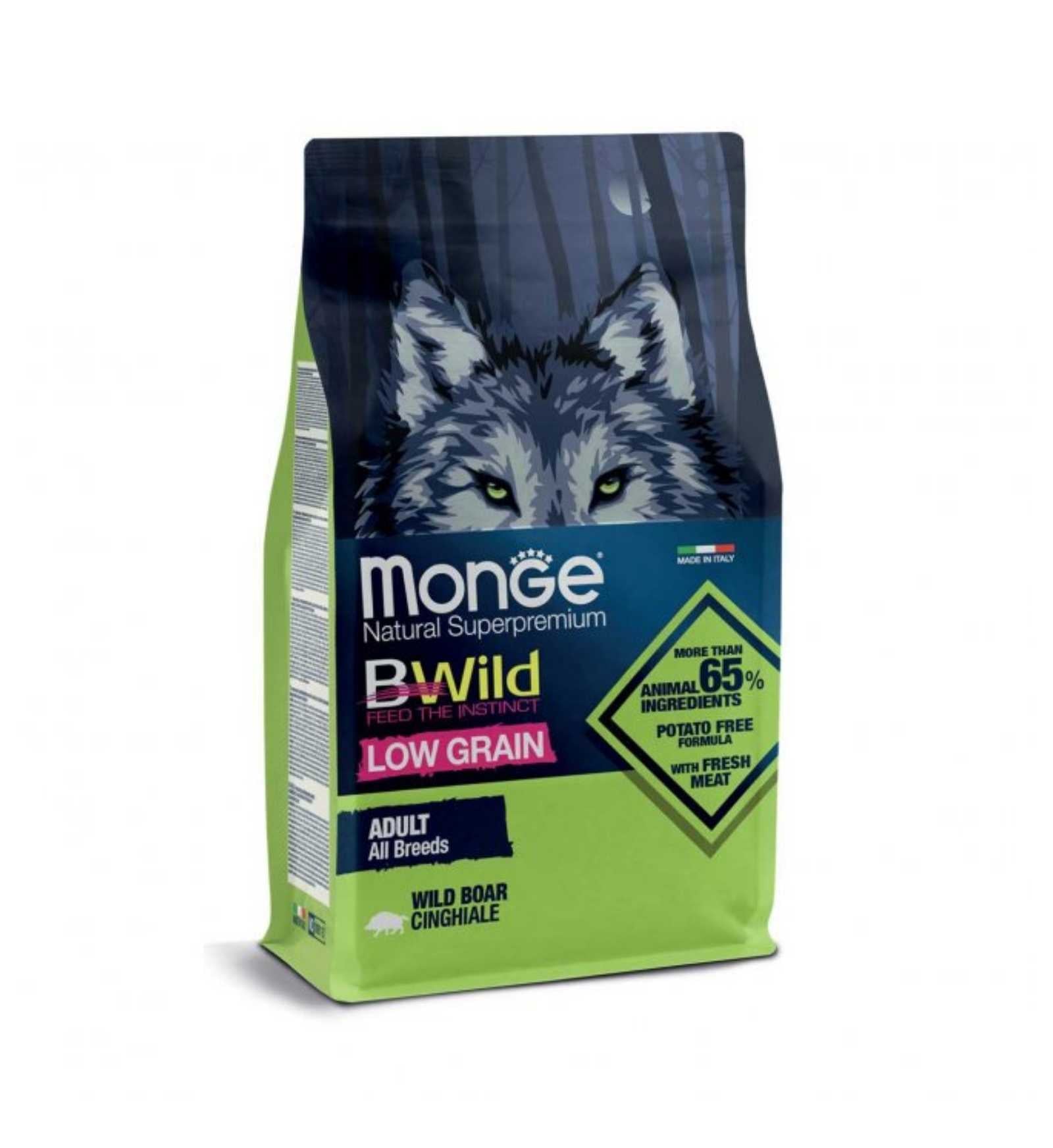 MONGE BWILD CANE ADULT ALL BREEDS LOW GRAIN CINGHIALE
