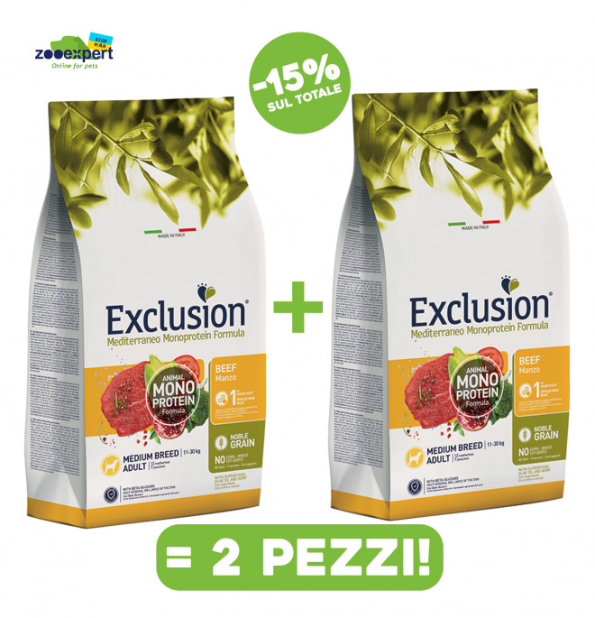 Exclusion Mediterraneo Mono Formula Medium Breed Manzo - 12kg