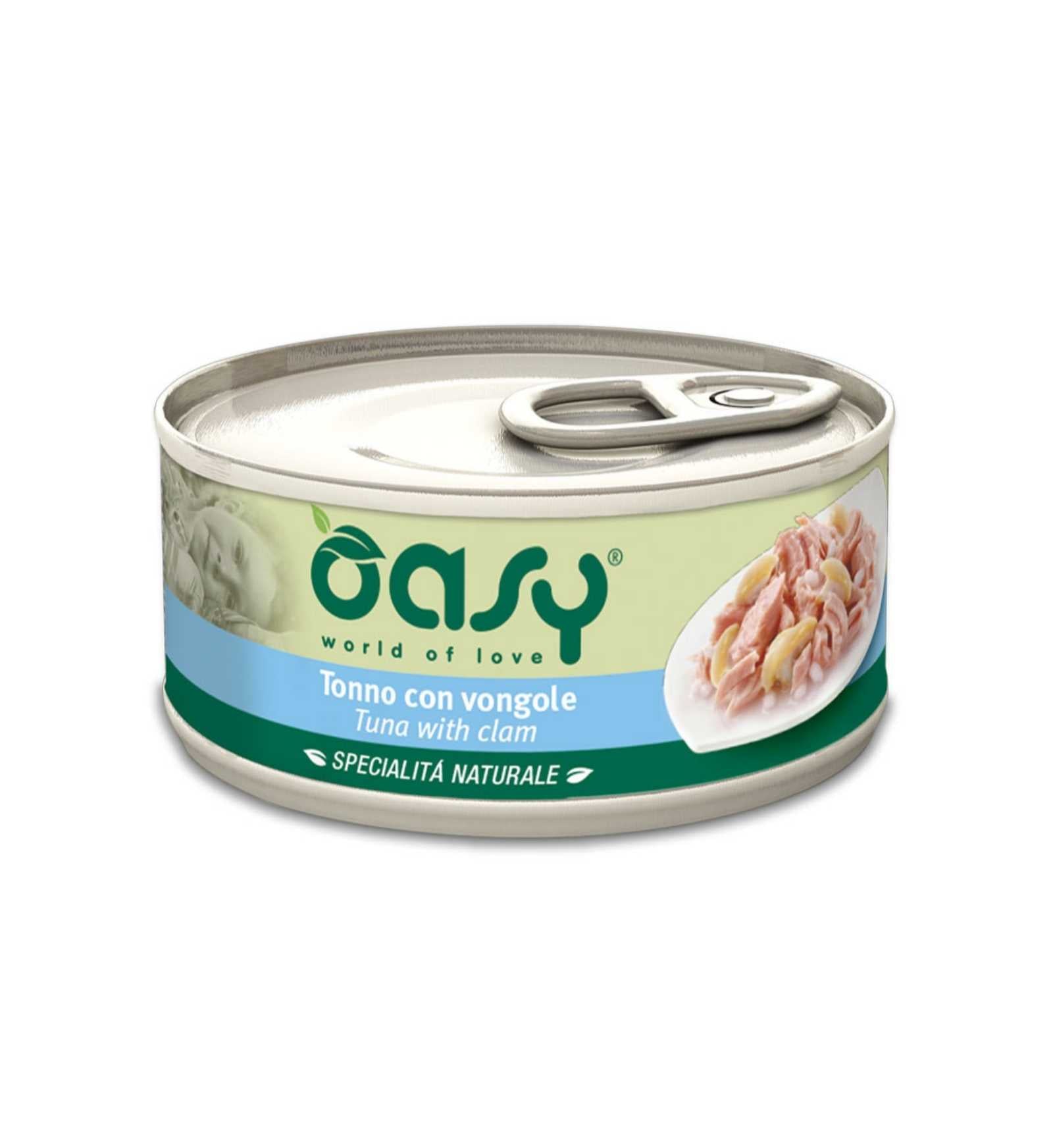 OASY GATTO TONNO CON VONGOLE SPECIALITA' NATURALE DA 70 GR IN LATTINA