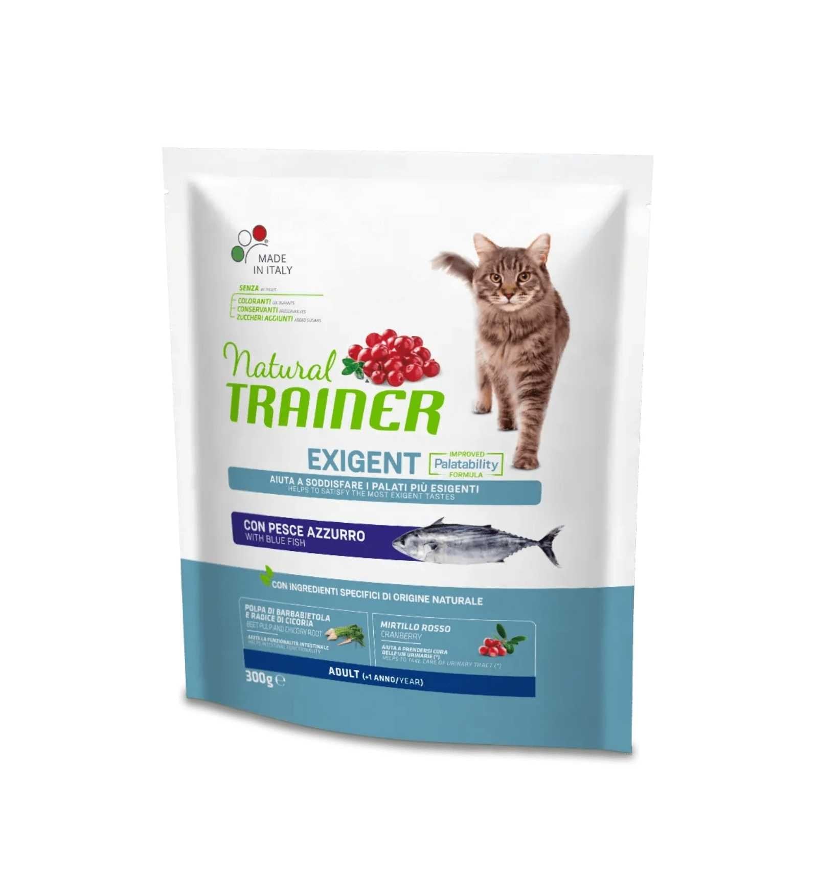 TRAINER GATTO NATURAL ADULT EXIGENT 1+ PESCE AZZURRO DA 300 GR