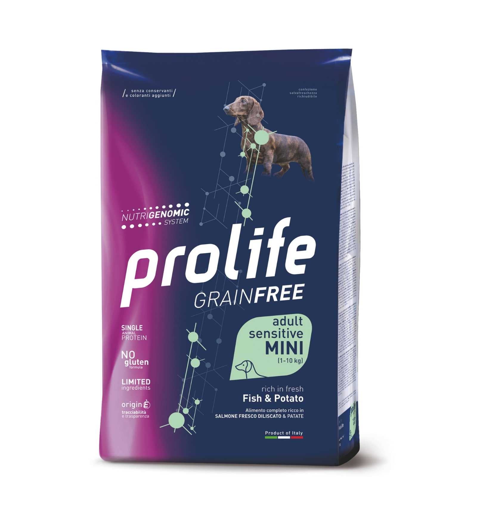 PROLIFE CANE ADULT MINI SENSITIVE GRAIN FREE PESCE E PATATE DA 2 KG