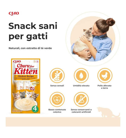 INABA CIAO CHURU GATTO SNACK TREATS KITTEN RICETTA DI POLLO DA 56 GR 4 PEZZI