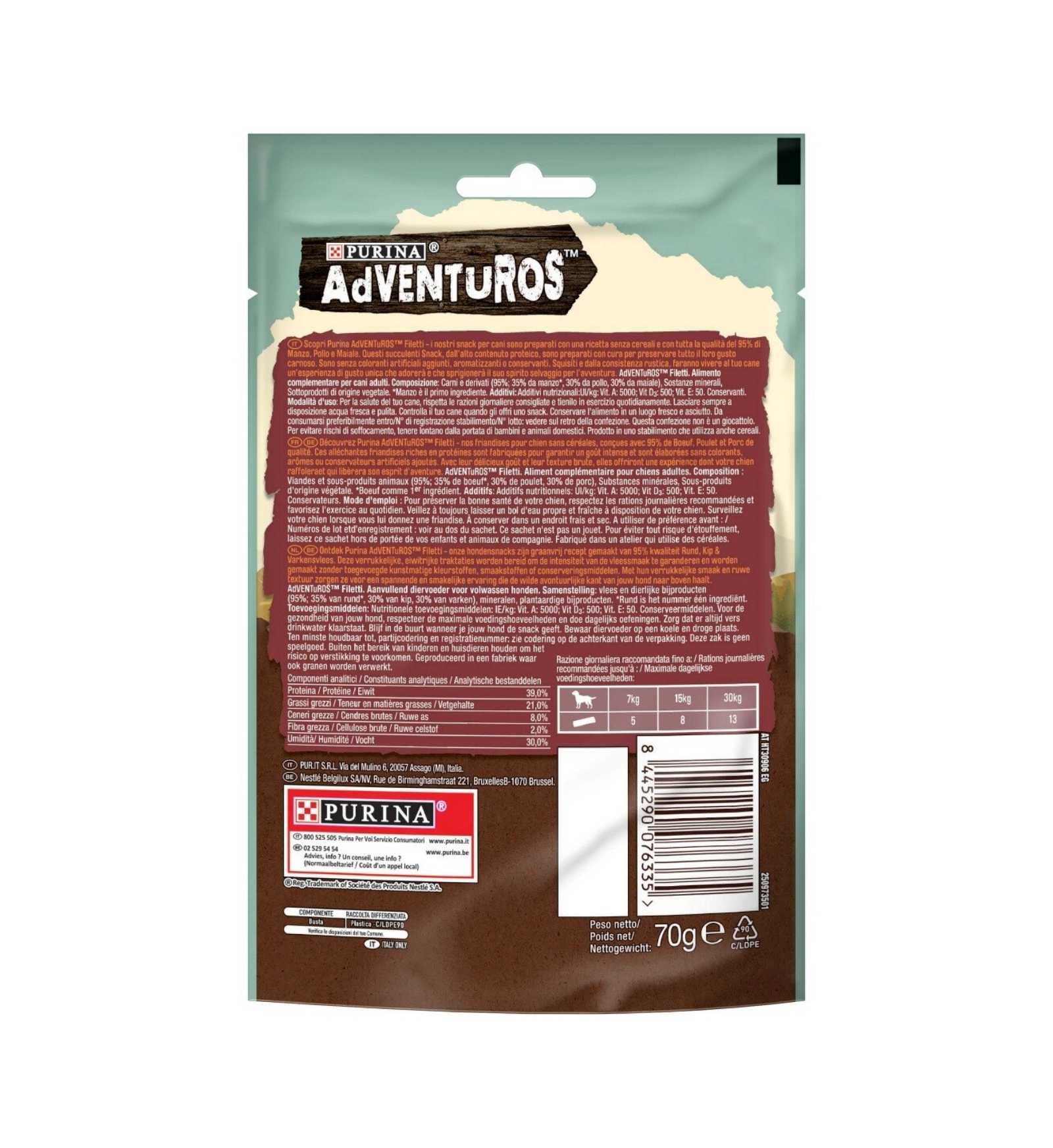 PURINA ADVENTUROS SNACK CANE FILETTI DI MANZO DA 70 GR