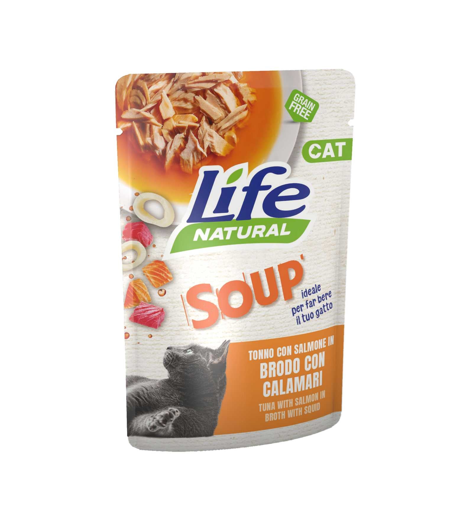 LIFEPETCARE GATTO LIFE CAT SOUP TONNO CON SALMONE IN BRODO DI CALAMARI DA 60 GR IN BUSTA