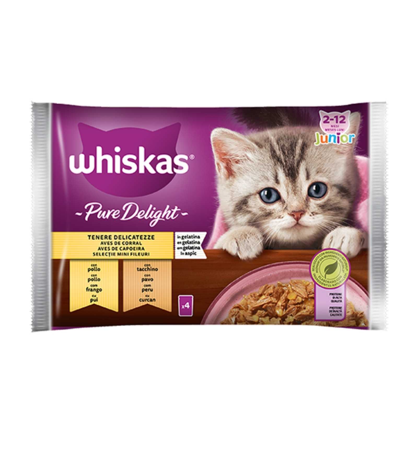 WHISKAS GATTO JUNIOR TENERE DELICATEZZE IN GELATINA CON POLLO E TACCHINO 4 BUSTE DA 85 GR