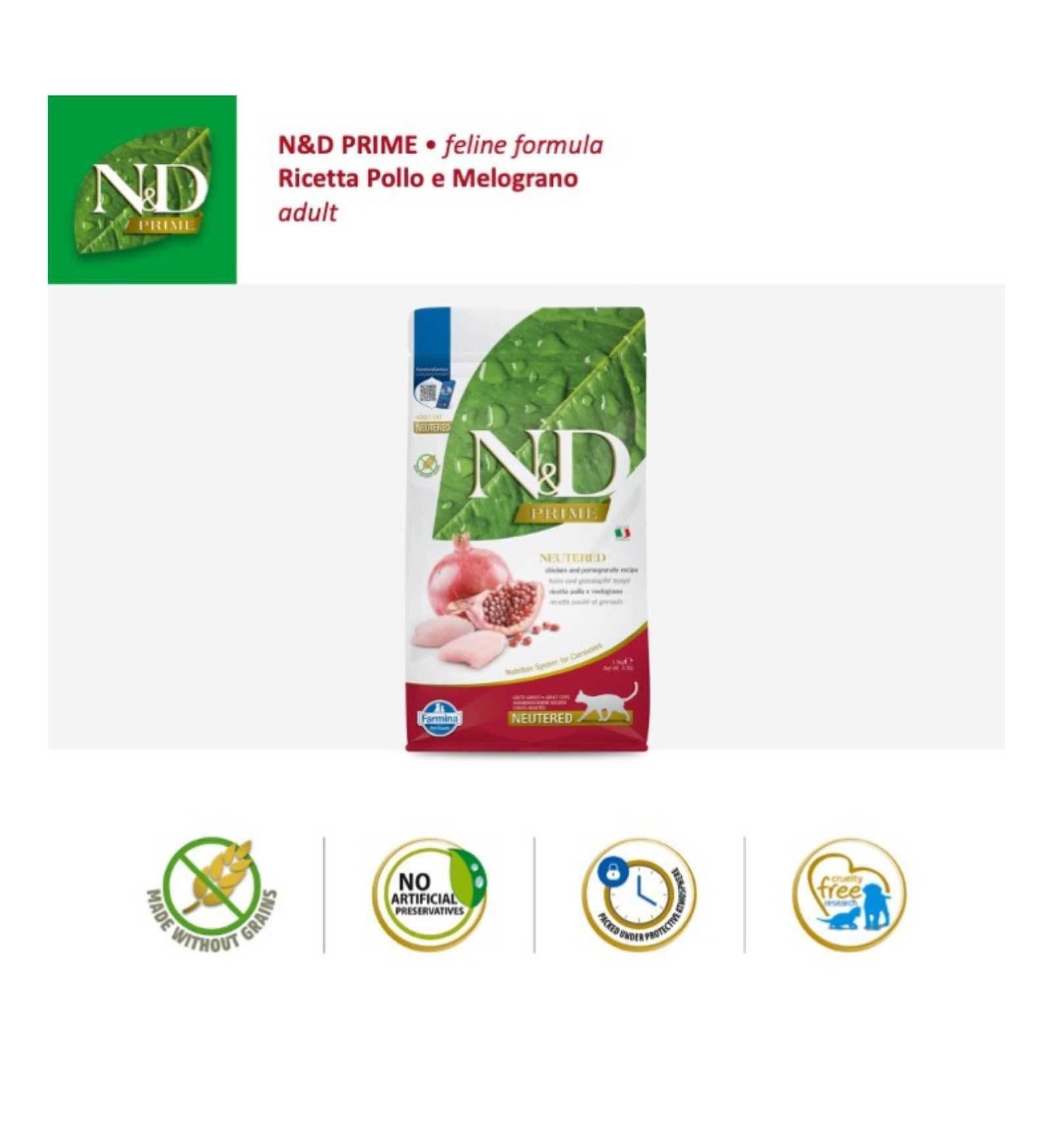 FARMINA N&D PRIME GATTO NEUTERED GRAIN FREE ADULT POLLO E MELOGRANO