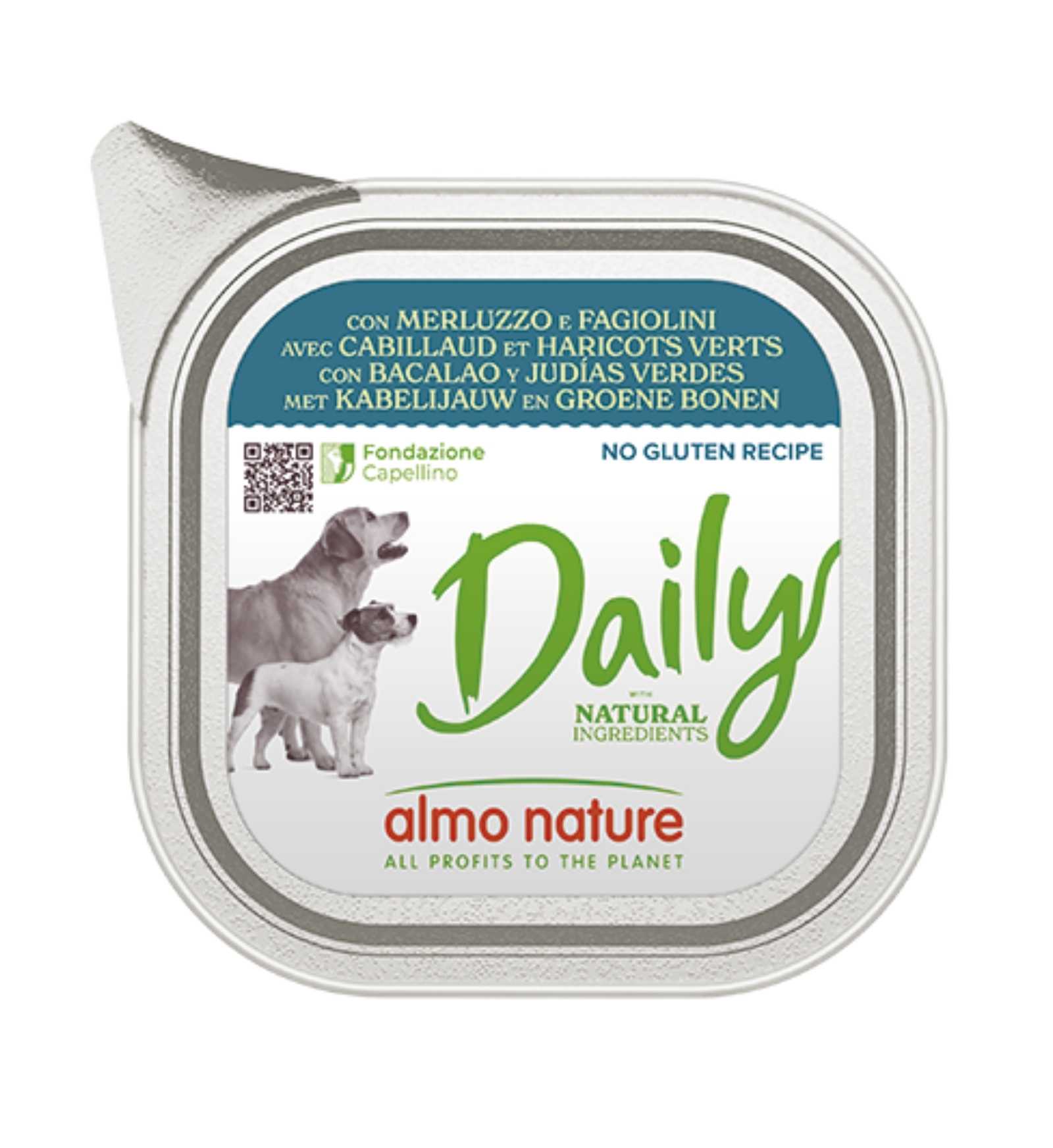 ALMO NATURE CANE DAILYMENU CON MERLUZZO E FAGIOLINI DA 100 GR IN VASCHETTA