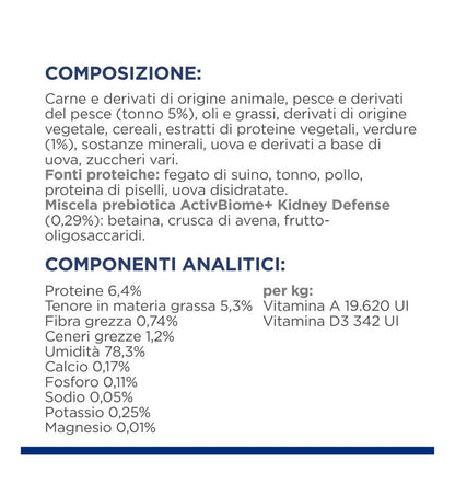 HILL'S PRESCRIPTION DIET GATTO K/D CON SPEZZATINO DI TONNO E VERDURE DA 82 GR IN LATTINA