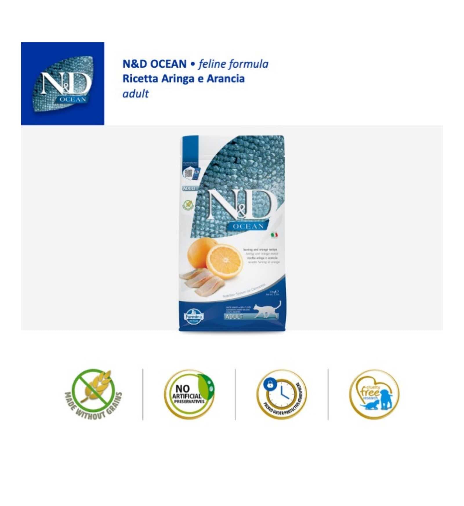 FARMINA N&D OCEAN GATTO GRAIN FREE ADULT ARINGA E ARANCIA