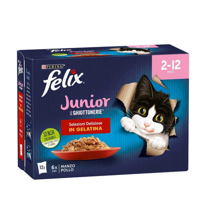 PURINA FELIX AGAIL GATTO GHIOTTONERIE JUNIOR 12 BUSTE DA 85 GR
