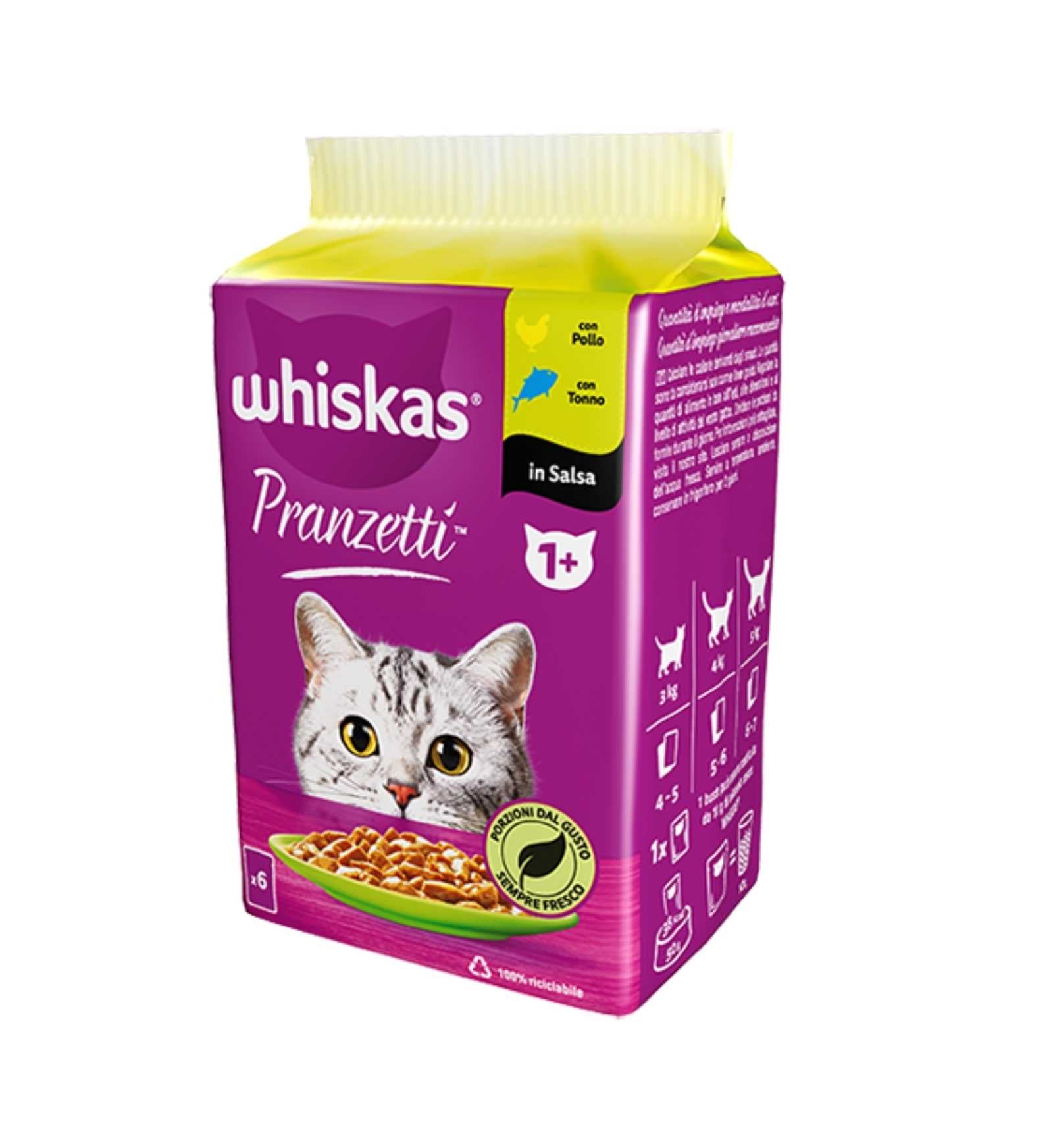 WHISKAS GATTO PRANZETTI MARI & MONTI 6 BUSTE DA 50 GR