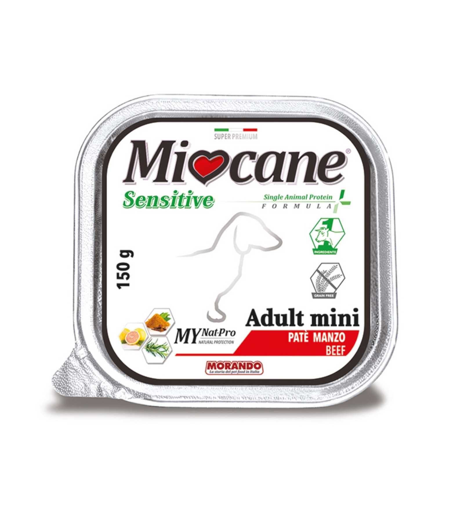 MORANDO MIOCANE ADULT SENSITIVE MINI PATE' AL MANZO DA 150 GR IN VASCHETTA