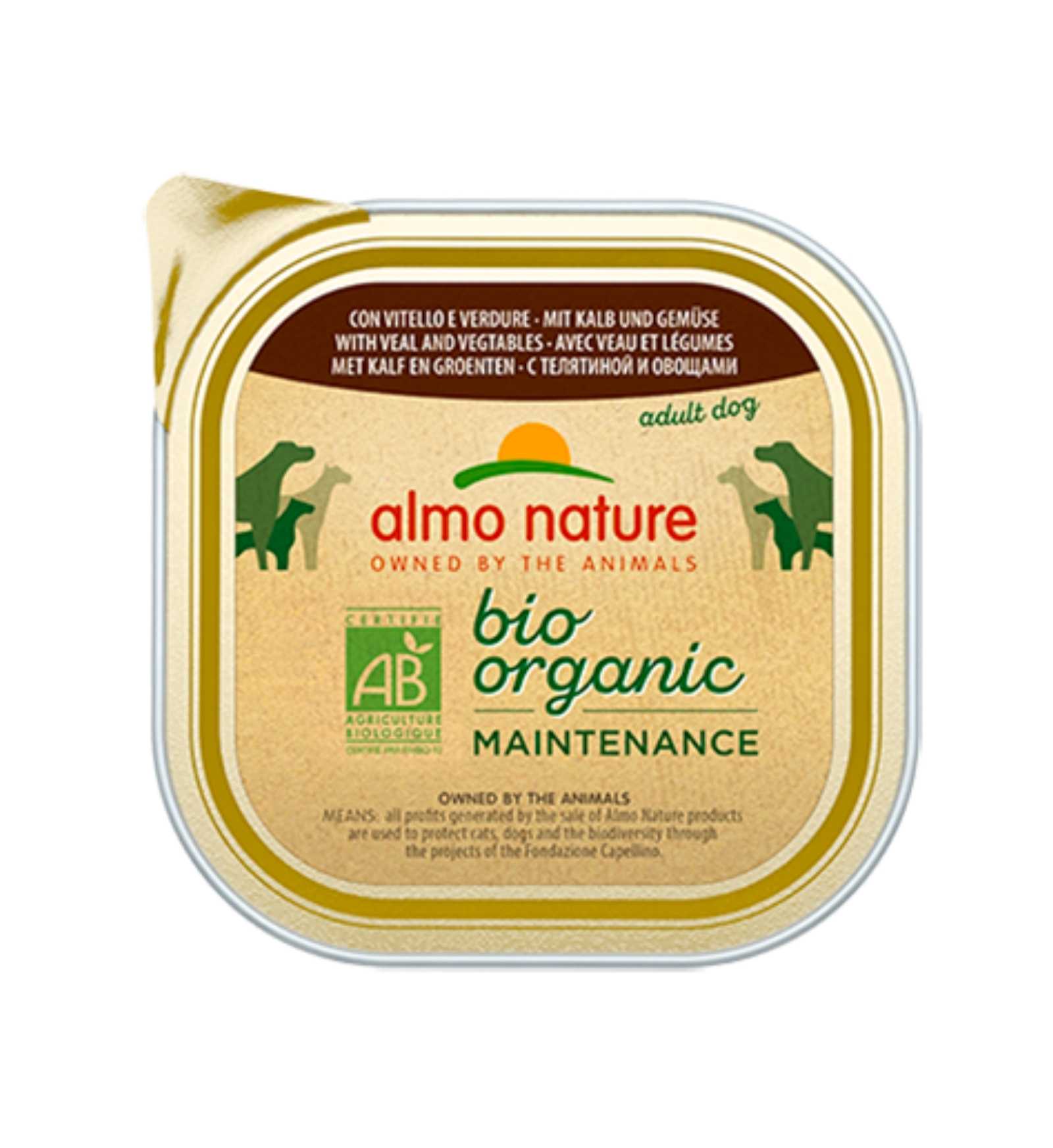 ALMO NATURE CANE DAILYMENU BIO CON VITELLO E VERDURE DA 300 GR IN VASCHETTA