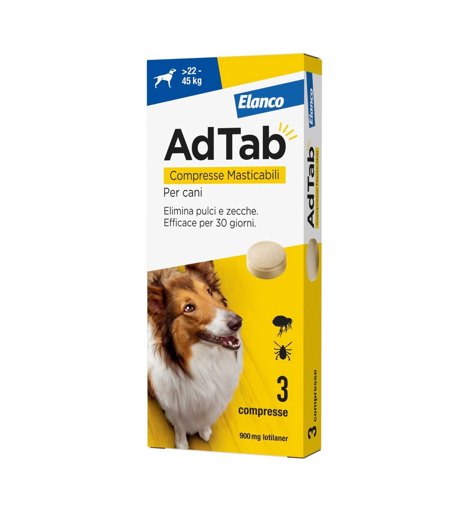 ELANCO ADTAB ANTIPARASSITARIO PER CANI 22 A 45 KG COMPRESSE MASTICABILI 3X112 MG