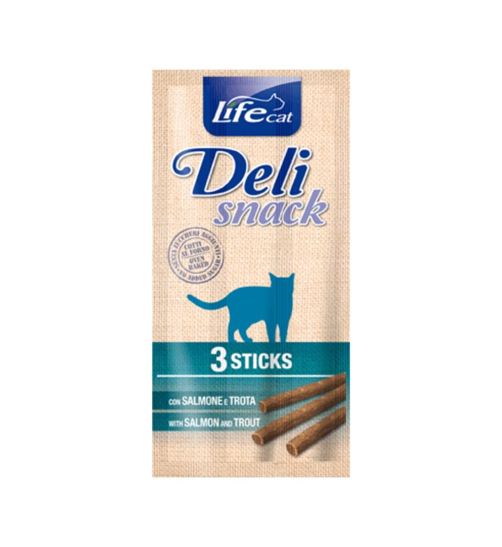 LIFEPETCARE GATTO SNACK LIFE CAT DELI SNACK 3 STICKS AL SALMONE E TROTA 15 GR
