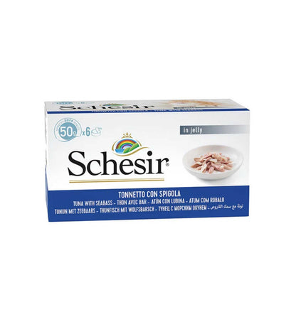 SCHESIR GATTO FILETTI IN GELATINA AL TONNO E SPIGOLA MULTIPACK 50 GR x 6 PEZZI IN LATTINA
