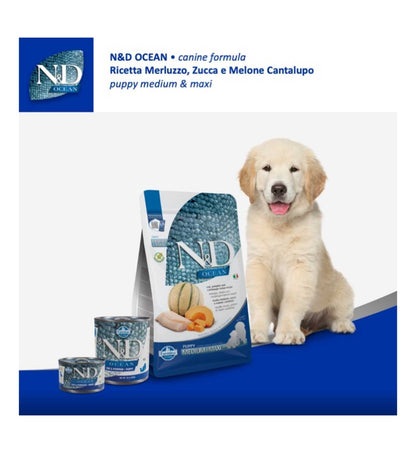 FARMINA N&D OCEAN CANE PUPPY MEDIUM E MAXI MERLUZZO ZUCCA E MELONE