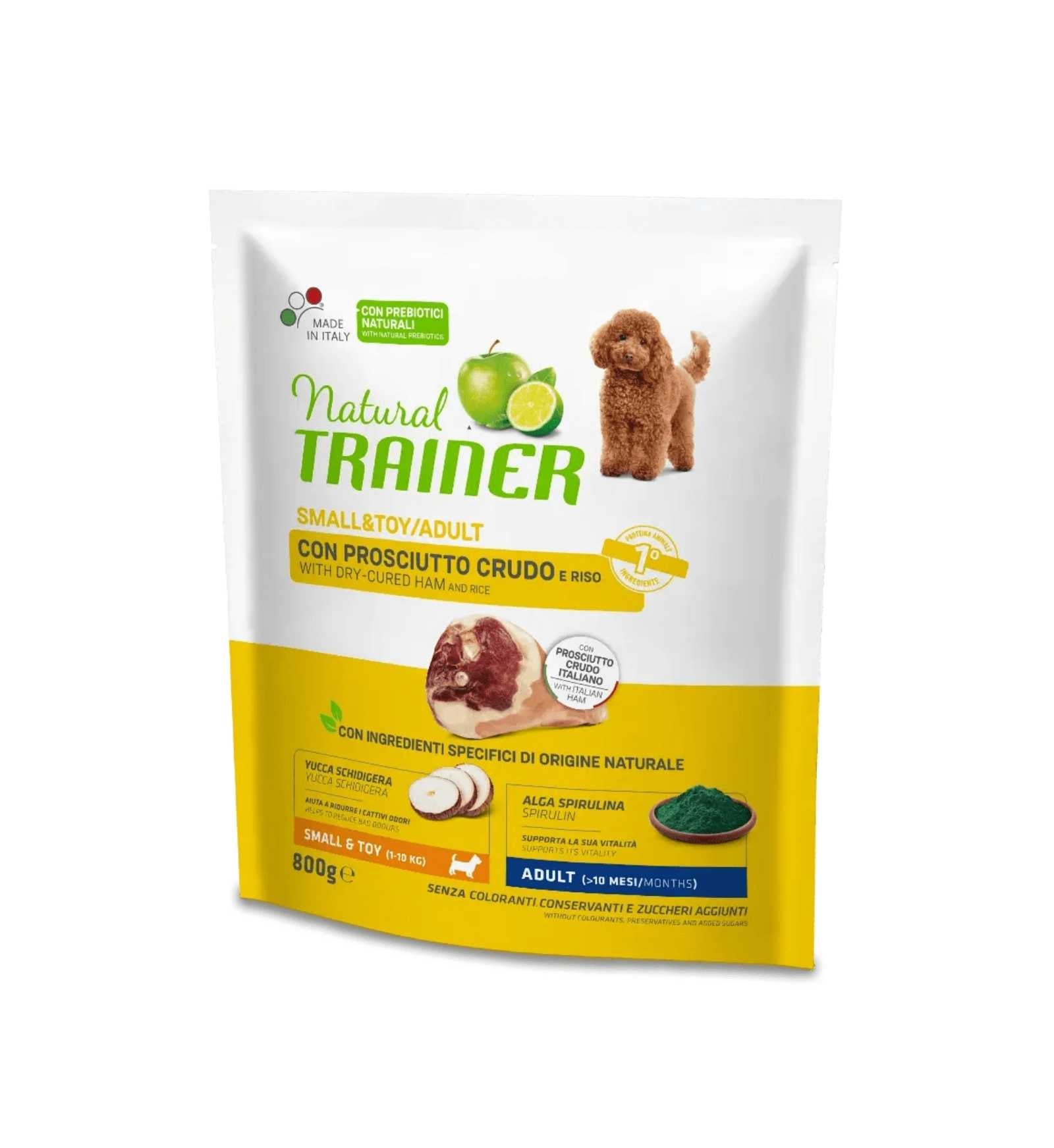 TRAINER CANE NATURAL ADULT SMALL & TOY CON PROSCIUTTO CRUDO E RISO