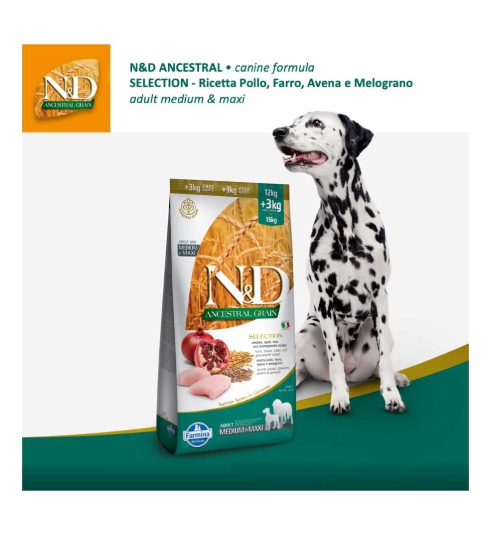 FARMINA N&D DELICIOUS LOW GRAIN CANE ADULT MEDIUM & MAXI CON POLLO DA 15 KG