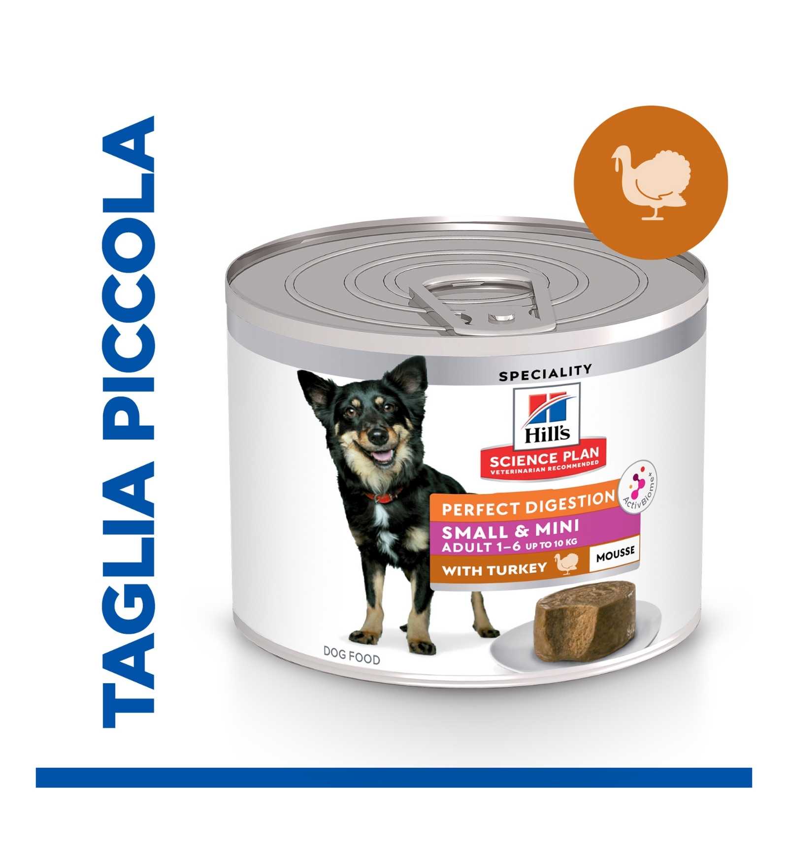HILL'S SCIENCE PLAN CANE ADULT SMALL & MINI PERFECT DIGESTION MOUSSE AL TACCHINO DA 200 GR IN LATTINA