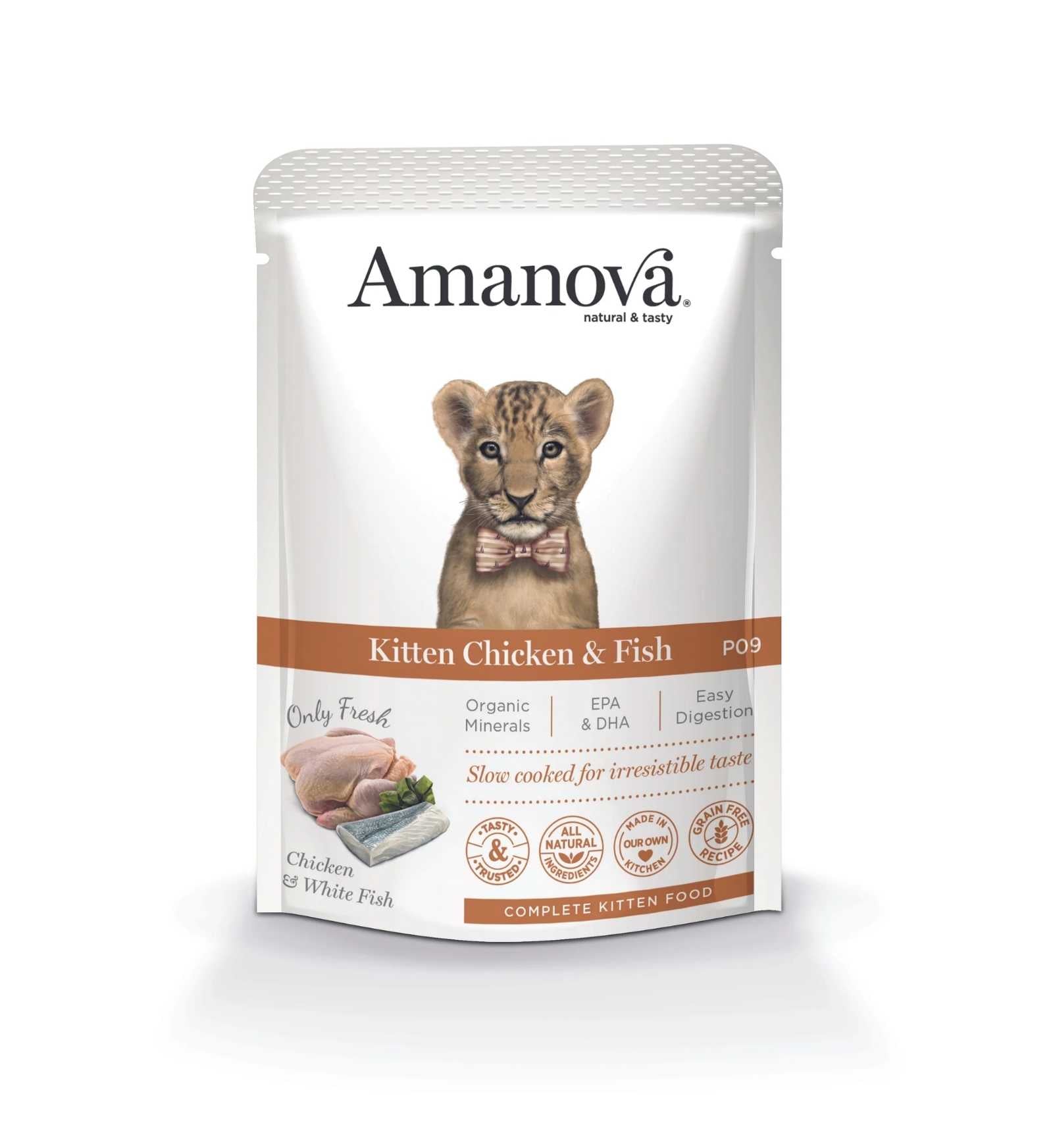 AMANOVA GATTO KITTEN PESCE E POLLO P09 DA 85 G IN BUSTA