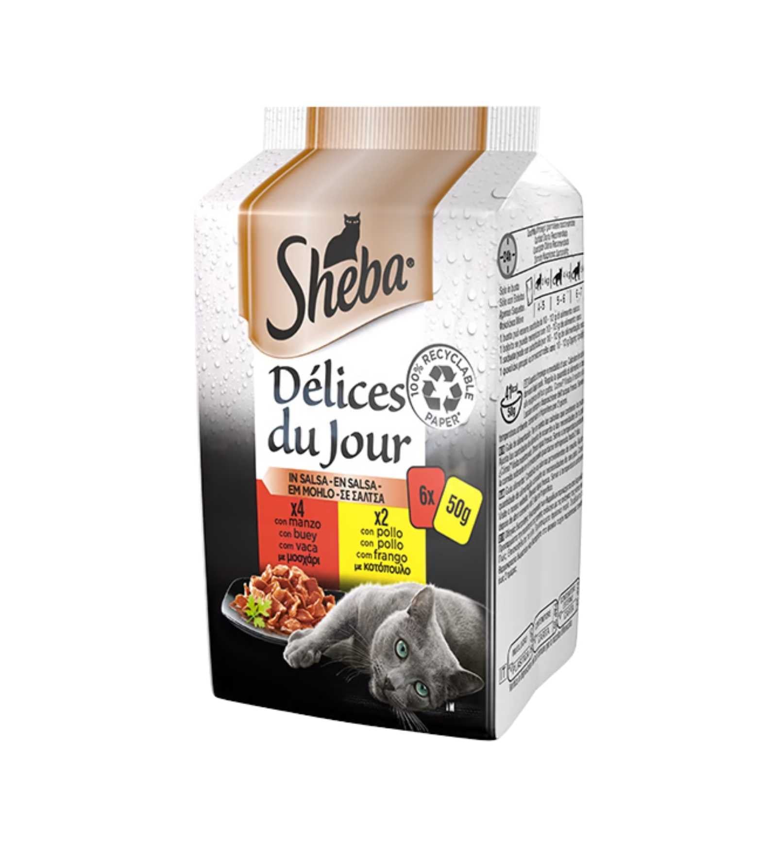 SHEBA GATTO DELICE DU JOUR MANZO E POLLO IN SALSA 6 BUSTE DA 50 GR