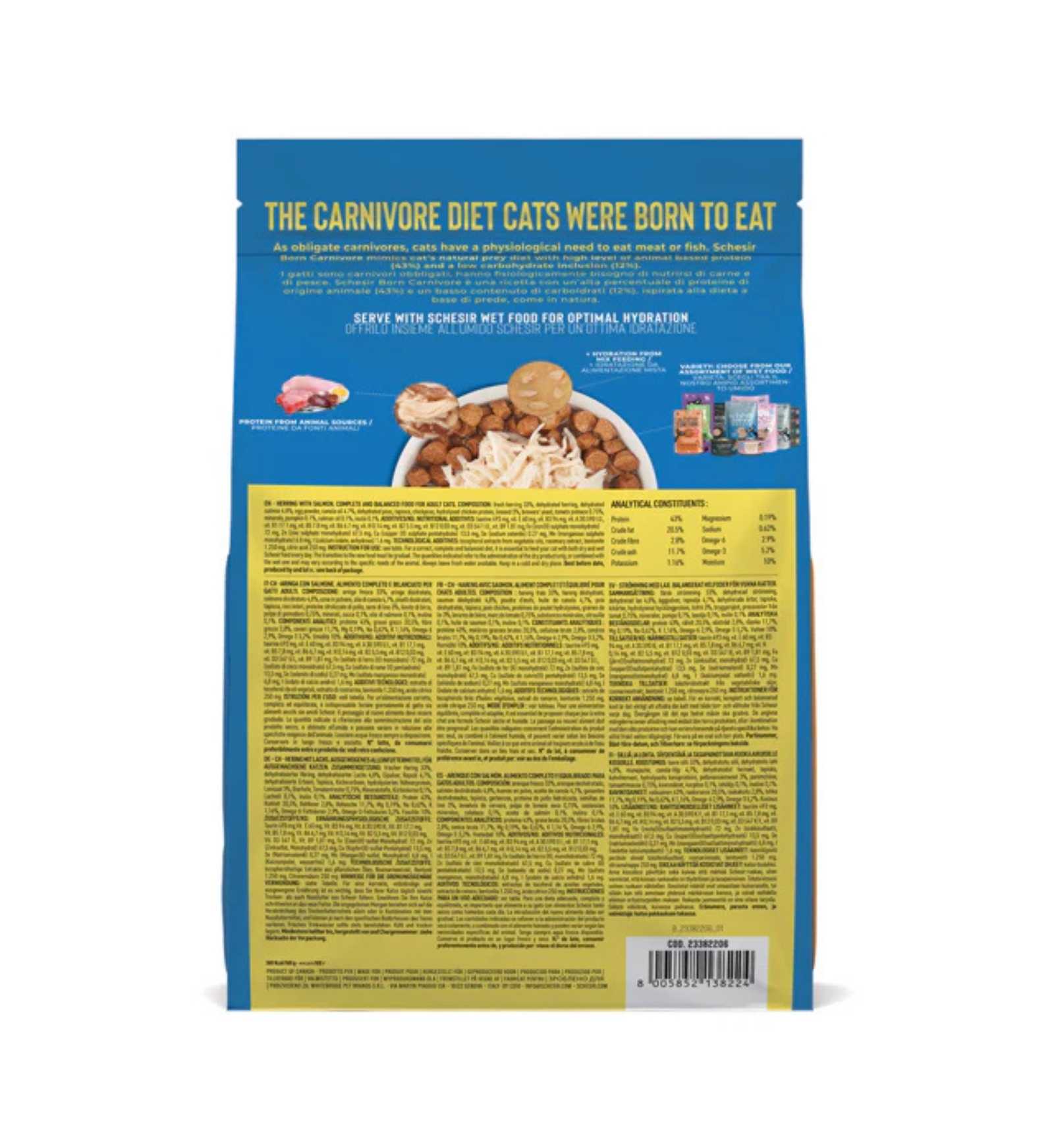 SCHESIR GATTO DRY BORN CARNIVORE ARINGA E SALMONE