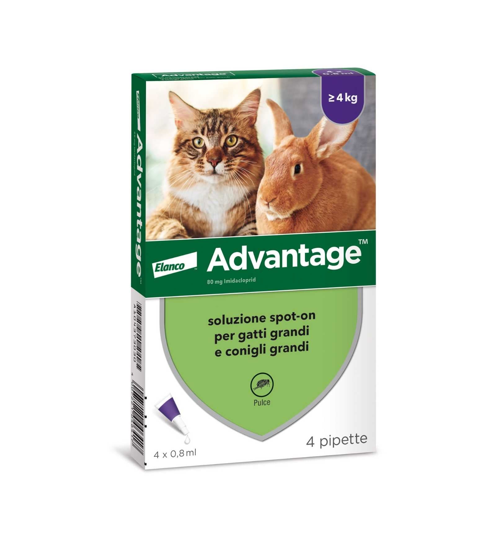 BAYER ANTIPARASSITARIO ADVANTAGE SPOT-ON 80 PER GATTI & CONIGLI DI PESO SUPERIORE A 4 KG