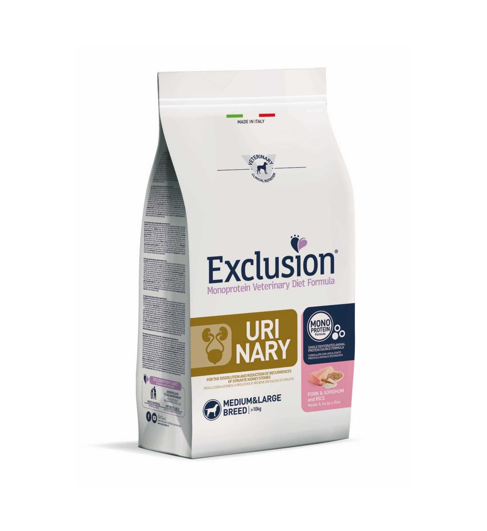 EXCLUSION DIET CANE URINARY ADULT MEDIUM E LARGE BREED MAIALE SORGO E RISO